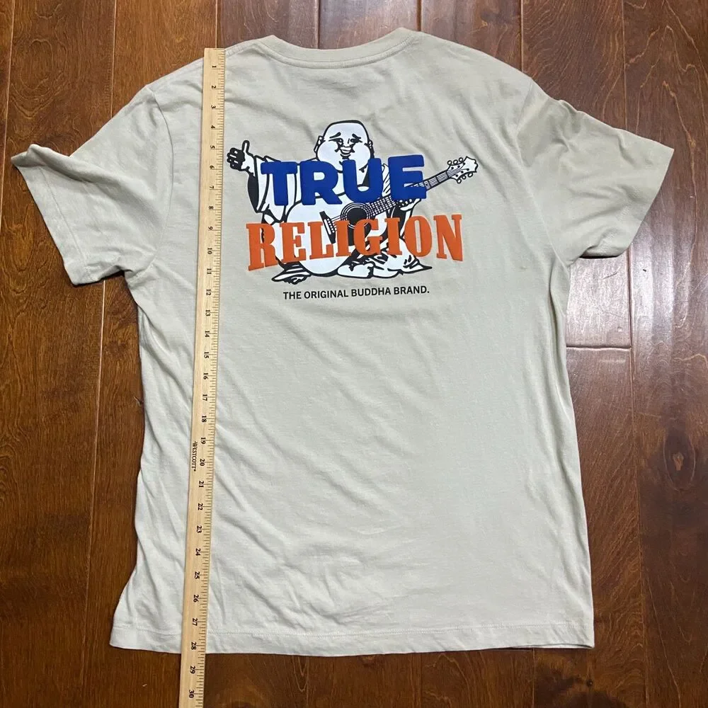 True Religion Basic Fit Tan Brown Buddha Logo T-Shirt Cotton Men's Size Large